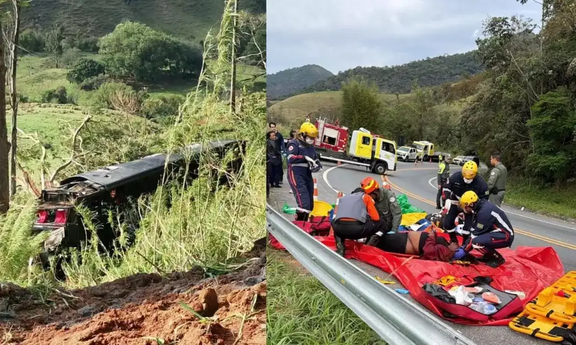 São Paulo (SP), 20/09/2026 - Acidente envolvendo um ônibus e um automóvel no km 232,6 da Rodovia Doutor Avelino Júnior, em Cruzeiro. Foto: PM/Divulgação