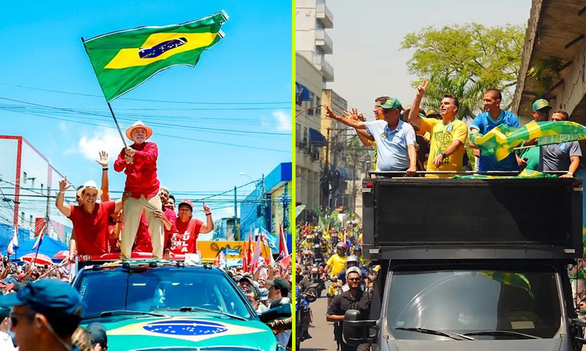 Brasília (DF), 10/10/2026 - Candidatos Luiz Inácio Lula da Silva e Flávio Bolsonaro durante campanha para o segundo turno das Eleições 2026. Foto: Arte/Agência Brasil
