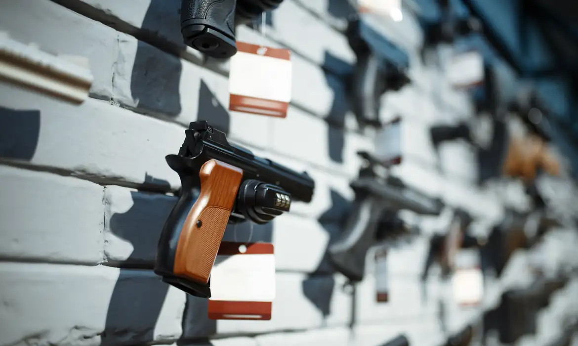 Revólveres em exibição em loja de armas. Foto: Nomad_Soul/ AdobeStock